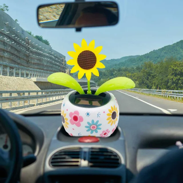 Solar Powered Flower Car Ornament Gadgets Gift Auto Interior Home Decorations Dancing Swing Flip Flap Pot Car Accessories 2