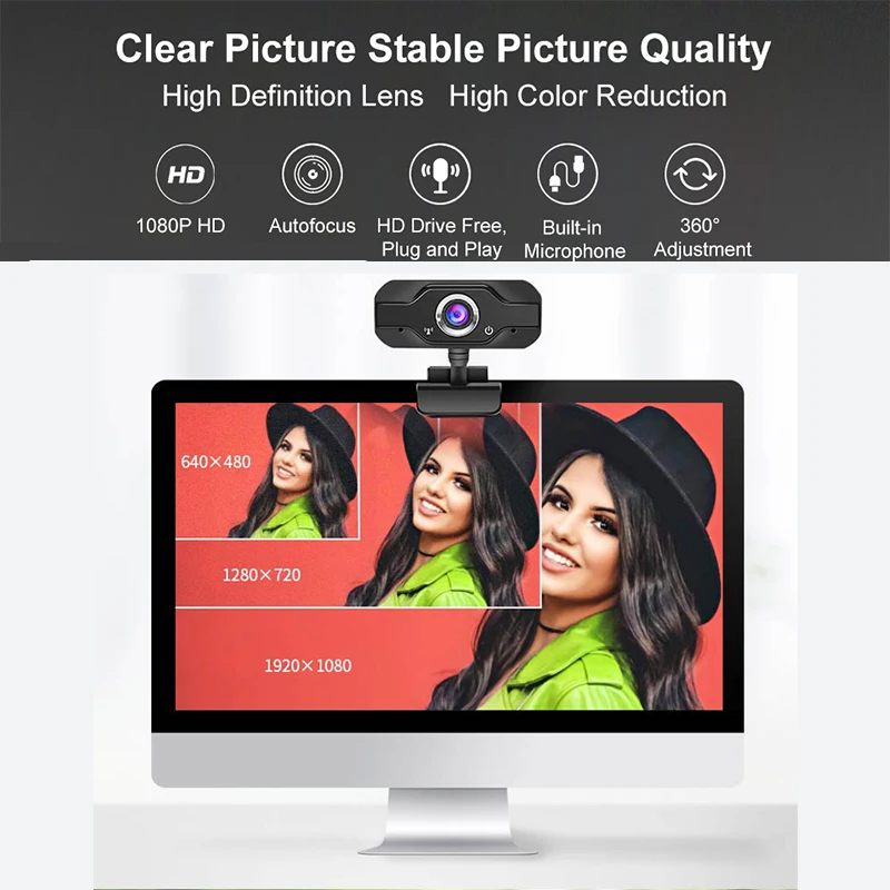 Full HD Webcam 1080P 60fps Laptop Computer PC Web Cam Camera Built In Microphone For Video Calls Conference Live Work Tripod 2
