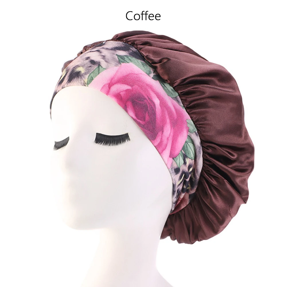 Эластичная Кепка для волос с широкими полями, Женская атласная шапочка для сна, шапка для волос, шелковая головная повязка для вьющихся пружинящих волос, кепка chemo - Цвет: C