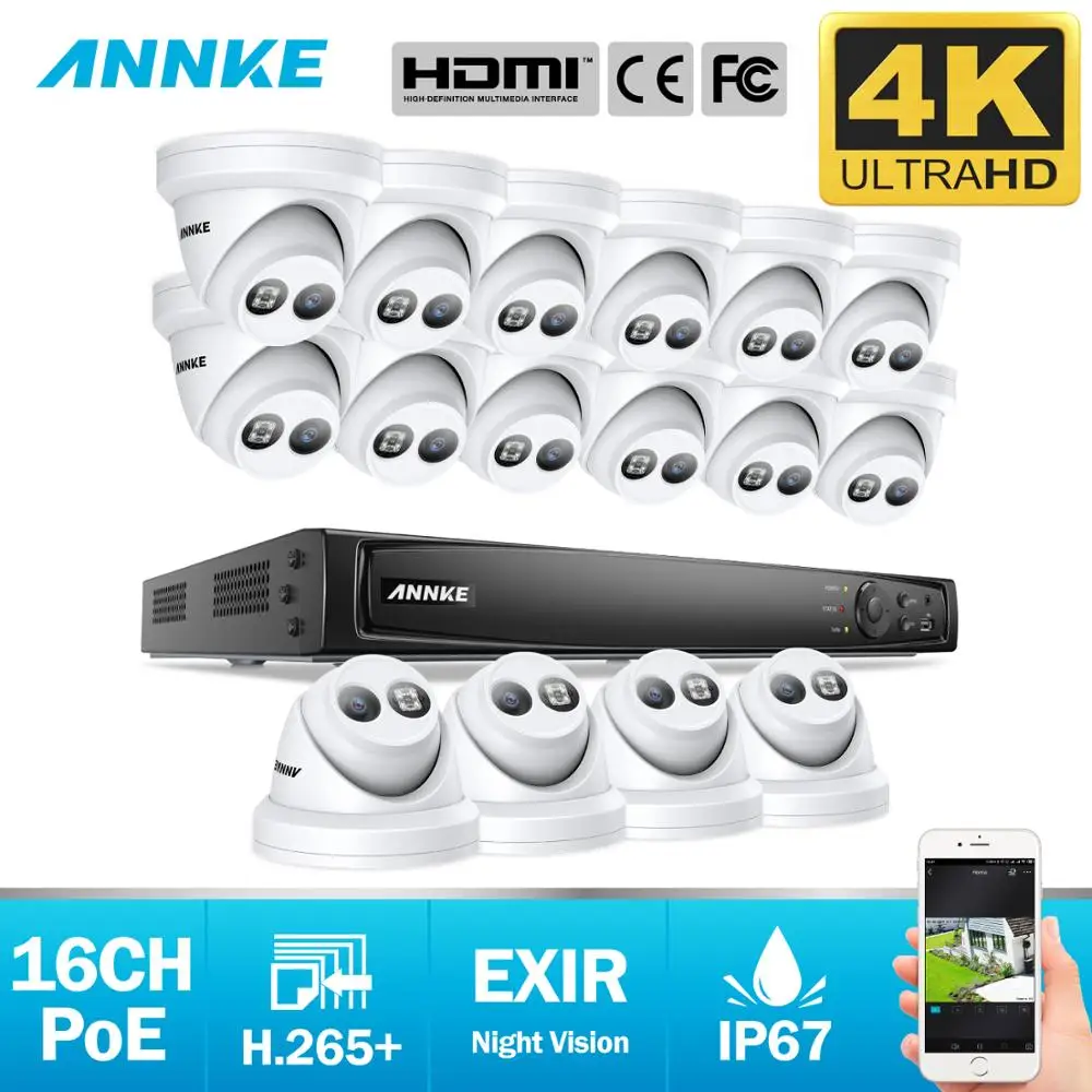 ANNKE 16CH 4K Ultra HD POE сетевая система видеонаблюдения 8MP H.265 + NVR с 16X 30m EXIR