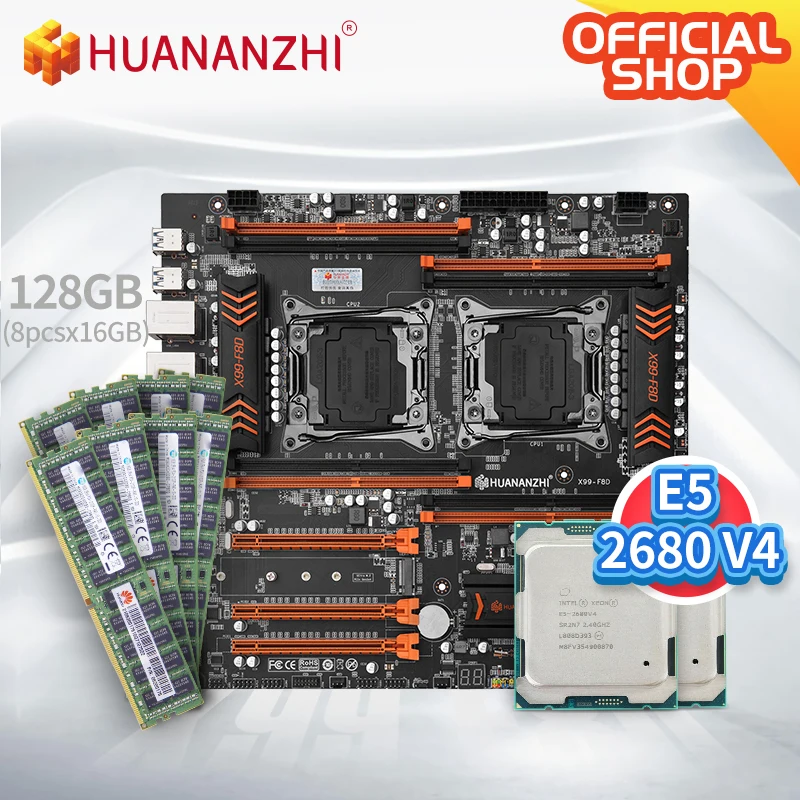 HUANANZHI X99 F8D Материнская плата Intel Dual с XEON E5 2680 V4 * 2 8*16 Гб DDR4 RECC память комбинированный