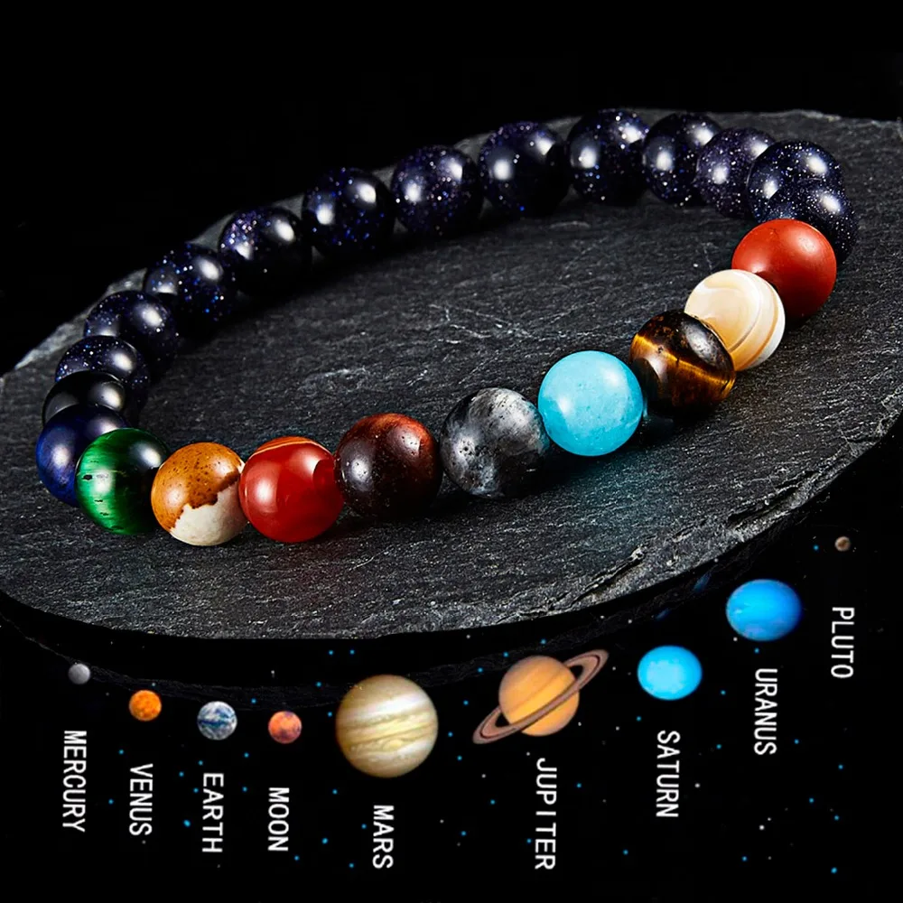 Ринху Мода 8 мм бисера Восемь браслет с планетами натуральный камень Вселенная Йога чакра Солнечный браслет для мужчин женщин браслет ювелирные изделия
