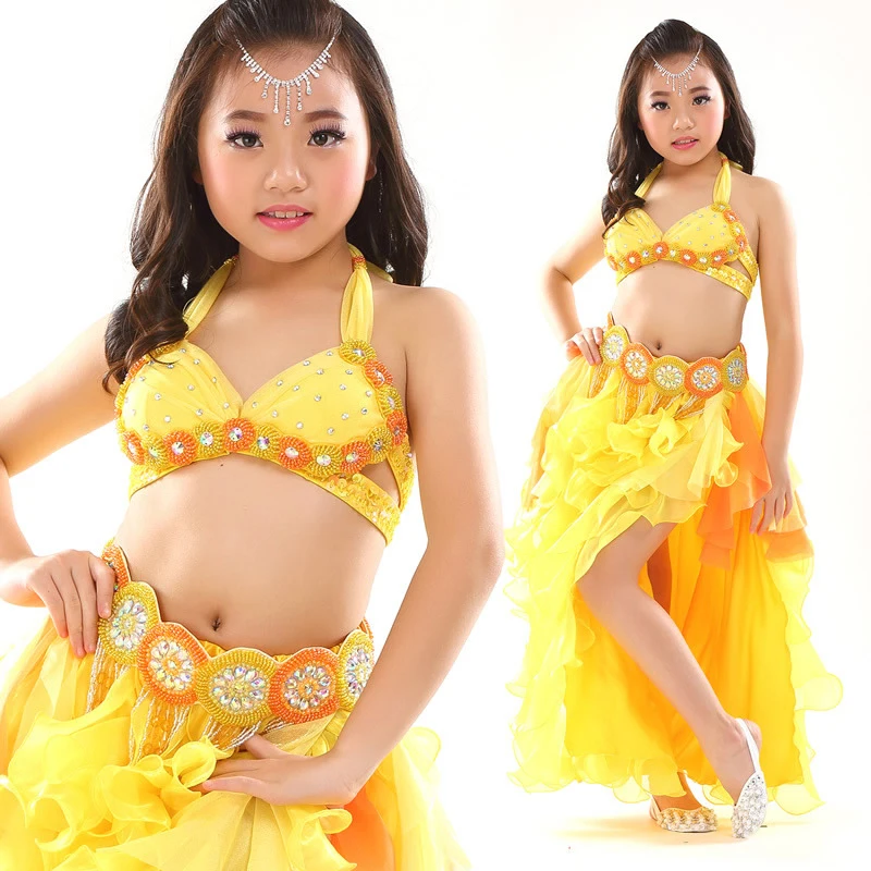 Top Grade Children Belly Dancing Clothes 3-piece Oriental Outfit Bra, Belt, Skirt Girls Belly Dance Costume Set Professional