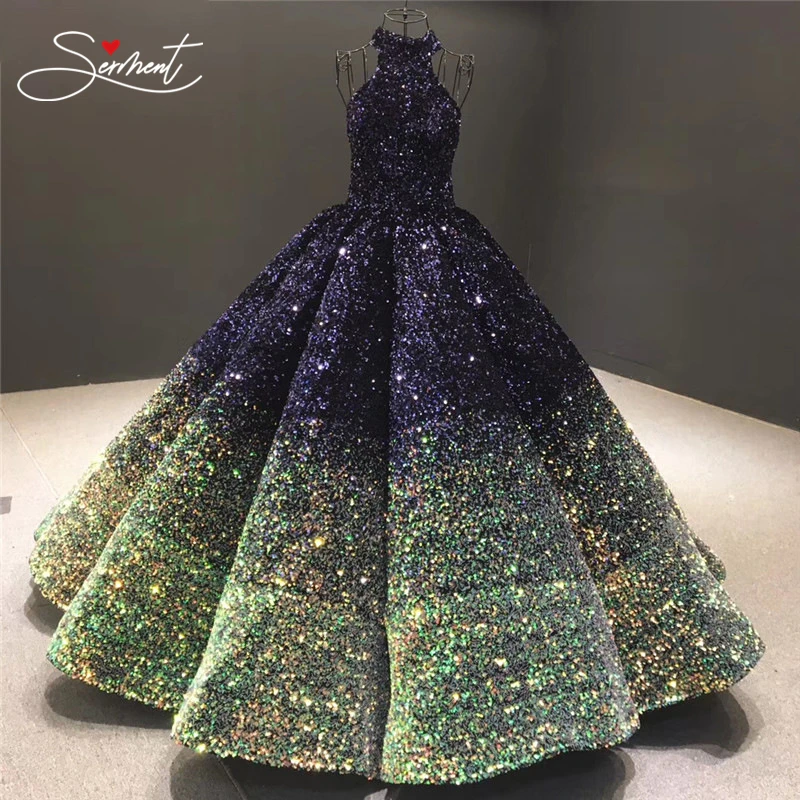 

Luxury Colorful Sequins Sleeveless Sweetheart Flash Wedding Dress Word Gradient Gradient Sequins Burst Gold Bride Wedding