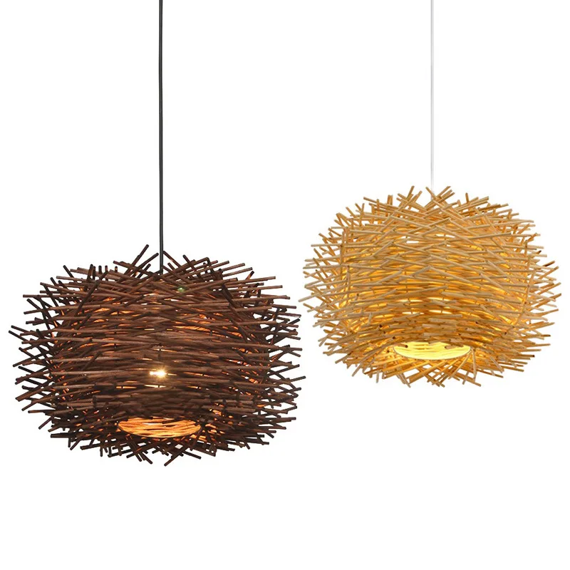 Nordic Handmade Bird Nest lamp Pendant Light Wood lampshade hanging