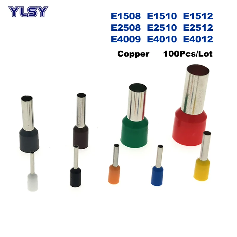

100Pcs Tube Insutated Crimp Terminals Electric Wire Connector E1508 ~E4012 Copper Cable Ferrules 16-12AWG 1.5~4mm2