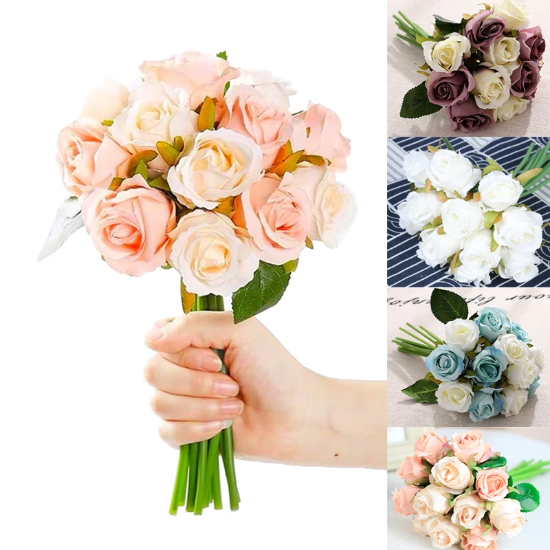 Artificial Rose Bouquet Wedding Bride Bouquet Silk Flowers Bouquet de roses artificielles for Christmas Party Home Decoration
