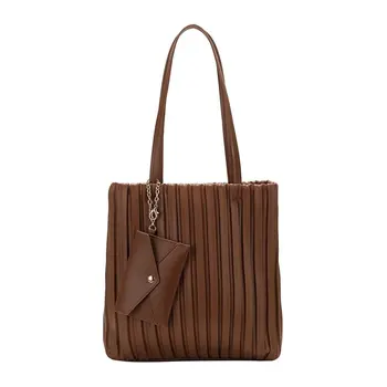 

Solid Stripes Wrinkle Female Tote Bag Designer Fashion Large Capacity Shoulder Bags for Women 2020 Two pieces in one