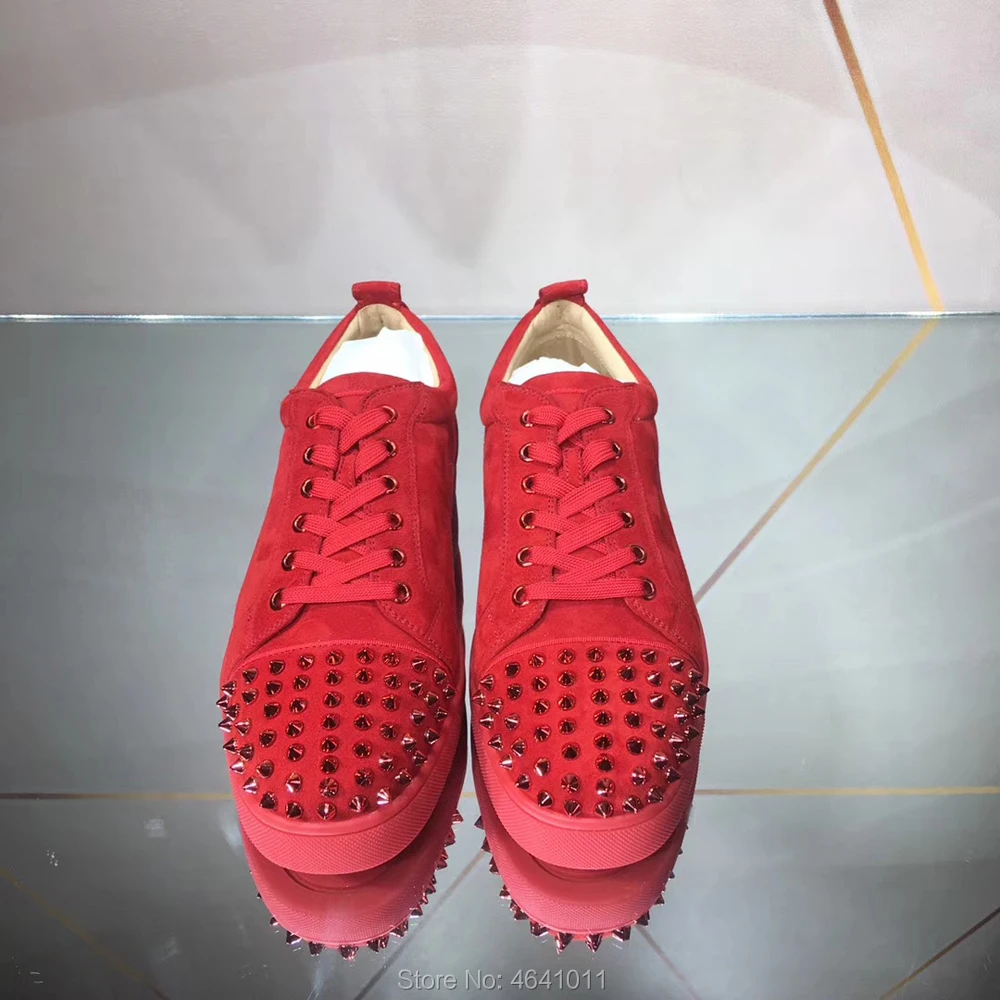 

Outdoor Low Cut Leisure cl andgz Lace Up Red suede leather Rivets Red bottoms For men Sport shoes sneakers Flat Loafers Footwear