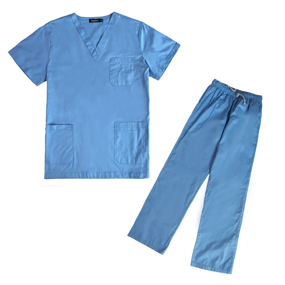 Женская мода Скраб Набор доктор униформа медсестры с эластичной шнуровкой брюки хирургические скрабы медицинская форма медсестры медицинская одежда - Цвет: Sky blue
