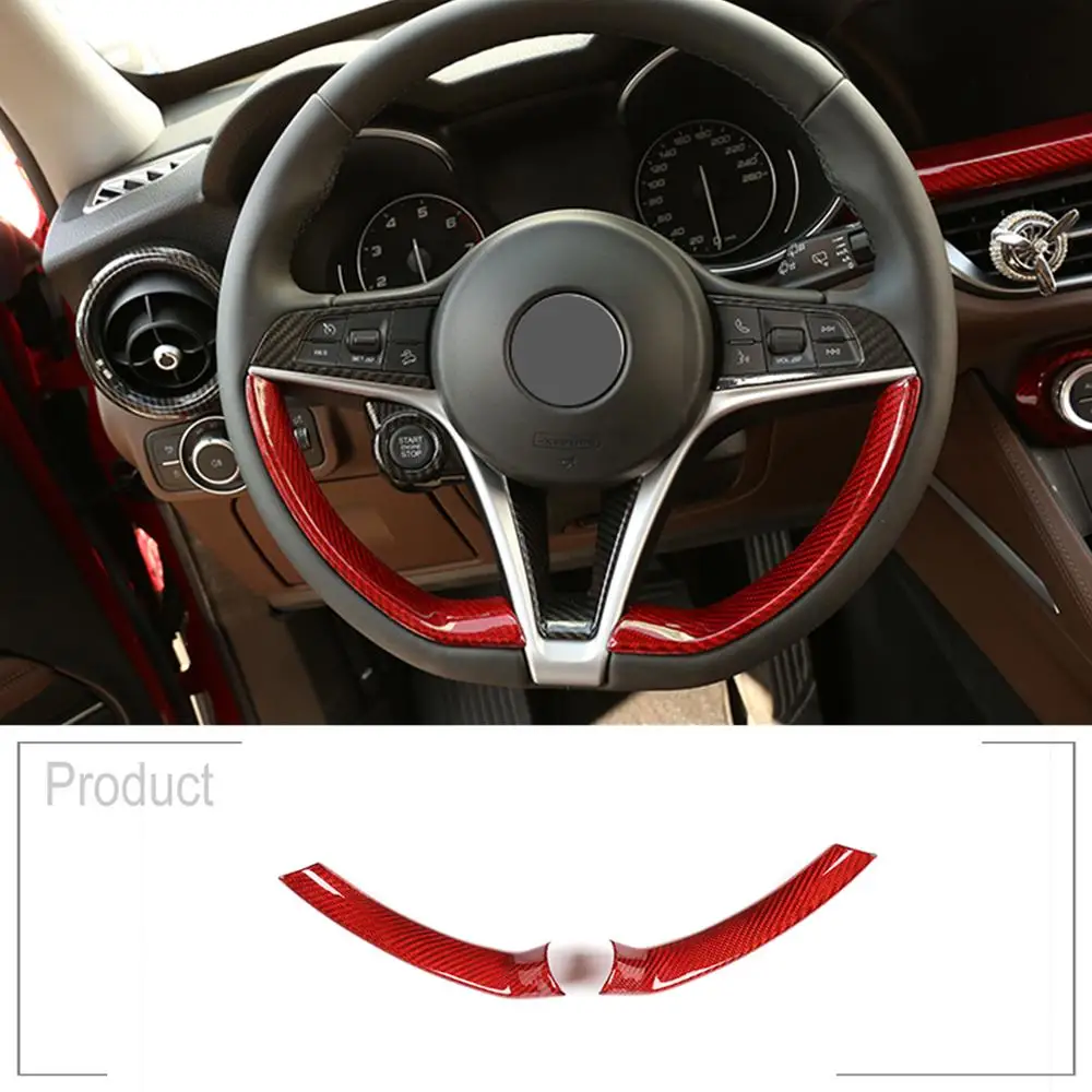 

Red Real Carbon Fiber Car Steering Wheel Decoration Trim For Alfa Romeo Giulia Stelvio 2017 2018 2019 Accessories