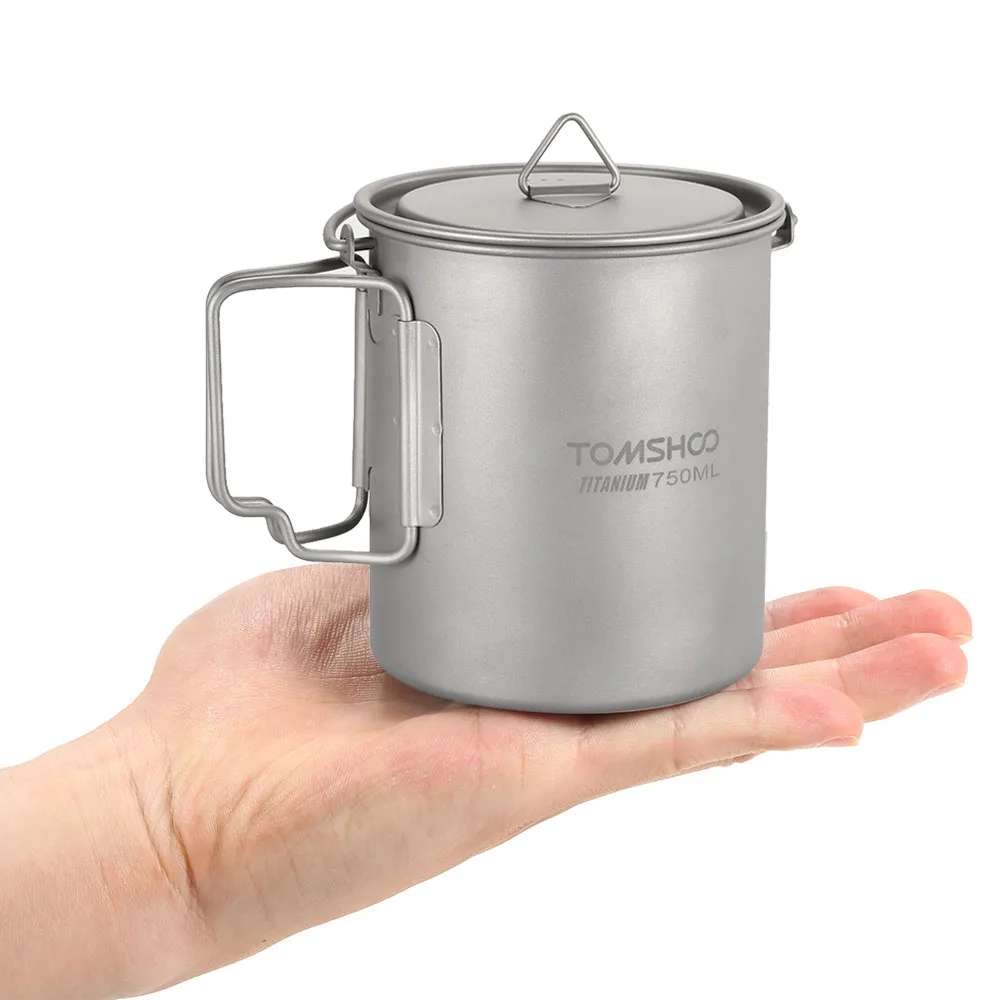 

750ml Ultralight Titanium Pot Foldable Handle Titanium Water Mug Cup Outdoor Camping Cooking Picnic With Lid