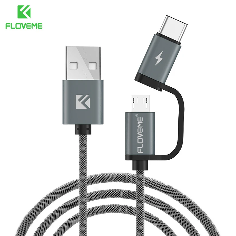 FLOVEME QC3.0 usb type-C кабель для samsung Galaxy Note 9 S9 3A Micro USB кабель 2 в 1 быстрая зарядка USB C кабель для Redmi Note 7