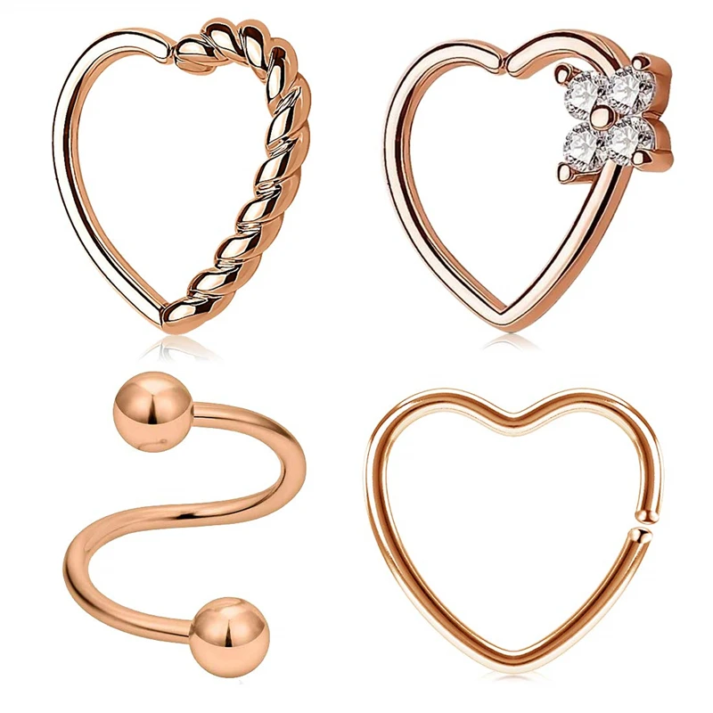 JFORYOU 4 шт Daith серьги с морской раковиной в форме сердца из нержавеющей стали 16 г хряща Tragus серьги-спирали для женщин и мужчин