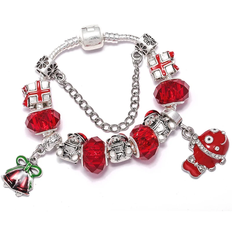 Серебряный браслет с подвесками Санта Клауса красный Хрустальный Снеговик бусины Тонкий браслет для женщин рождественские ювелирные изделия дропшиппинг