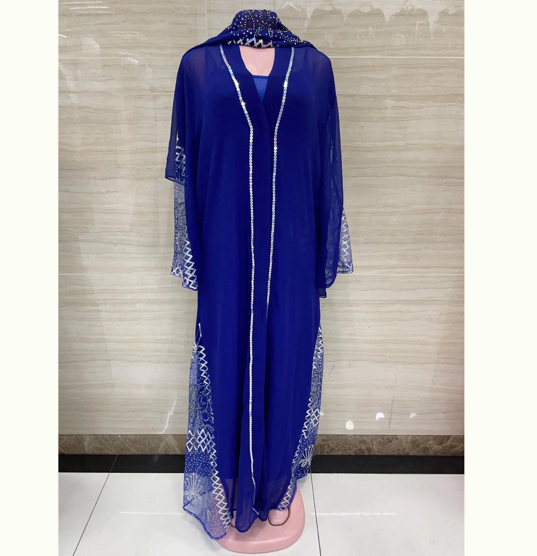 african dress style Latest New African Dashiki Women's Clothing Abaya Stylish Muslim Dubai Hot Drilling And Sequins Long Dress Free Size + Scarf african wear for ladies