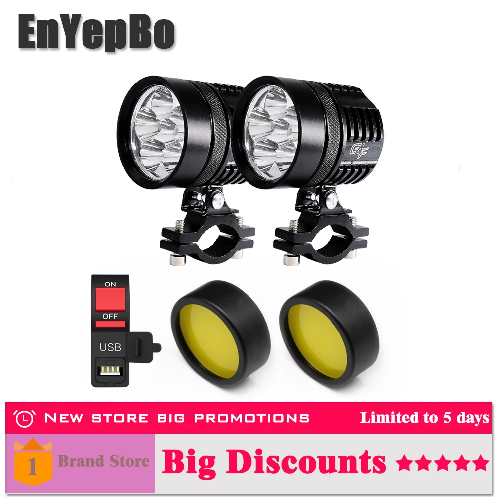 

White/yellow motorcycle led headlight auxiliary lamp motor USB switch daylight Spot Light 6000k 3000k 12V DRL autobike fog light
