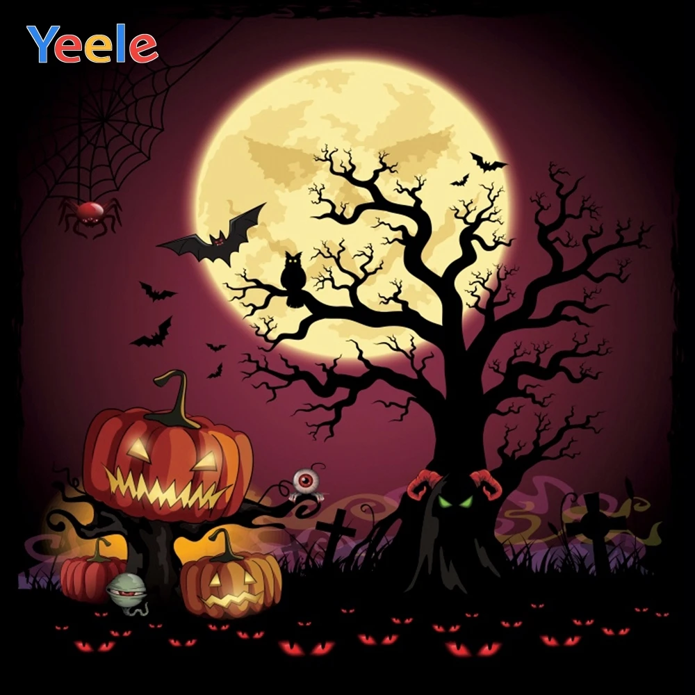 

Halloween Backdrop Tree Branches Pumpkin Lantern Bat Spider Web Cartoon Vinyl Photography Background For Photo Studio Photophone