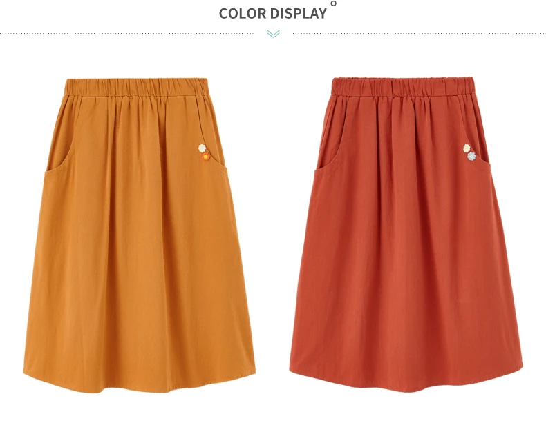INMAN 2020 Autumn Winter New Arrival Skirt High Waist Pure Cotton Embroidered Elastic Waist Solid Color Temperament Skirt