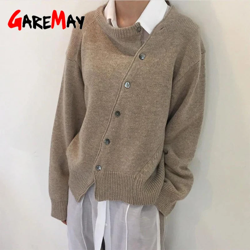 Свитер женский кашемировый однотонный свободный однобортный на осень и зиму |