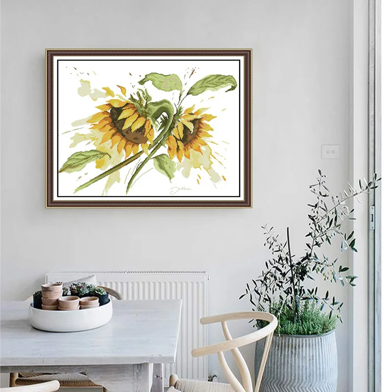 

Sunflower Cross Stitch Line Stitch Living Room Bedroom Sofa Bedside Simple Decorational Picture Material
