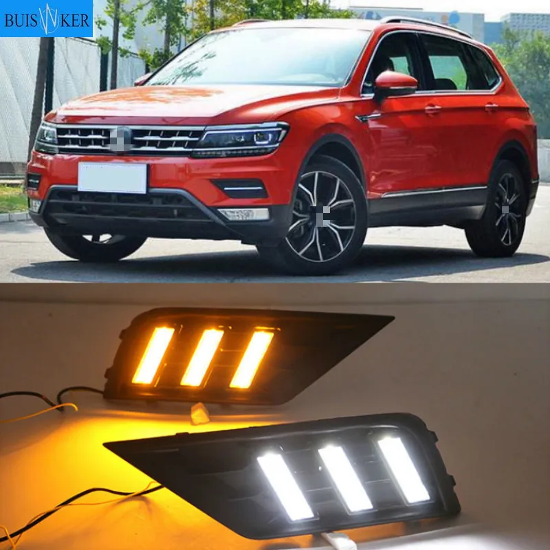 

1 пара автомобильных фар для Volkswagen VW Tiguan 2017 2018 2019 DRL дневные ходовые огни с желтым указателем поворота противотуманная фара