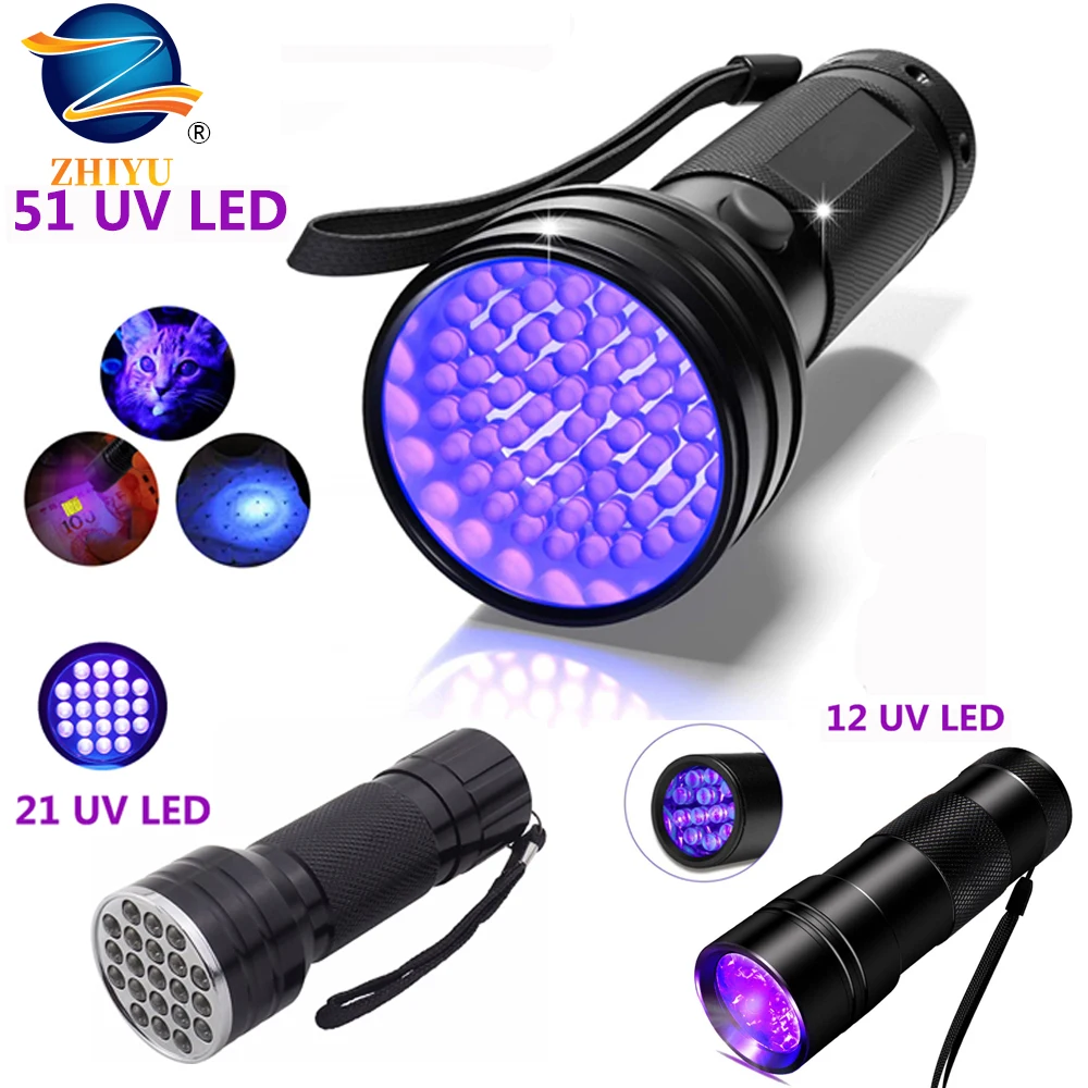 

LED UV Flashlight Ultraviolet Flashlight With Zoom Function 51LED 21LED 12LED UV Black FlashLight Pet Urine Stains Detector