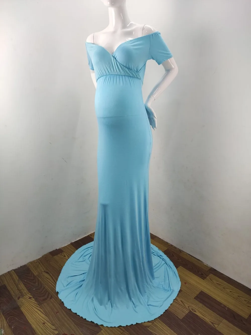 Elegence Shoulderless Maternity Shoot Dress Cute Pregnancy Photography Dress For Baby Shower Pregnant Women Maxi Gown Photo Prop (014)