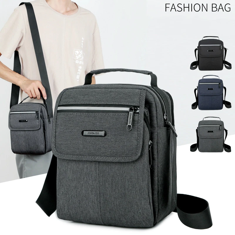 New men's casual shoulder bag travel portable small square tote bag flip diagonal package fluorescent strip Oxford cloth handbag