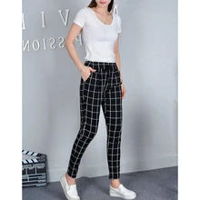 L-XL размера плюс повседневные женские брюки до щиколотки шаровары с модным принтом осенние полосатые очень большие DD-101