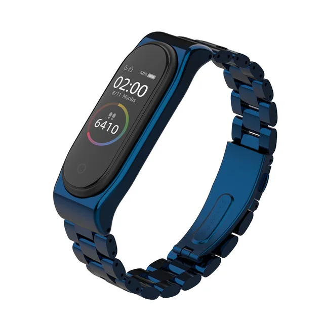 Браслет mi Band 4 из нержавеющей стали металлический ремешок для наручных часов аксессуары для Xiaomi mi Band 3 4 mi band 3 - Цвет: blue sanzhu