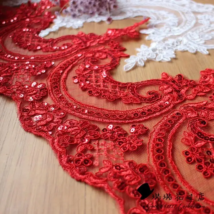 Bling Sequin Cording Fabric Flower Venise Venice Mesh Lace Trim Applique Sewing Craft for Wedding Decor 1 Yard