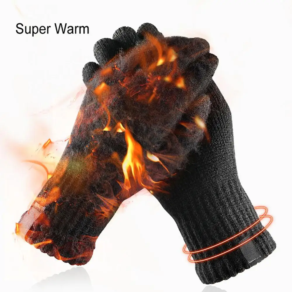 

Knitted gloves winter touch screen simple solid color cotton wool warm soft comfortable wool full finger sports gloves