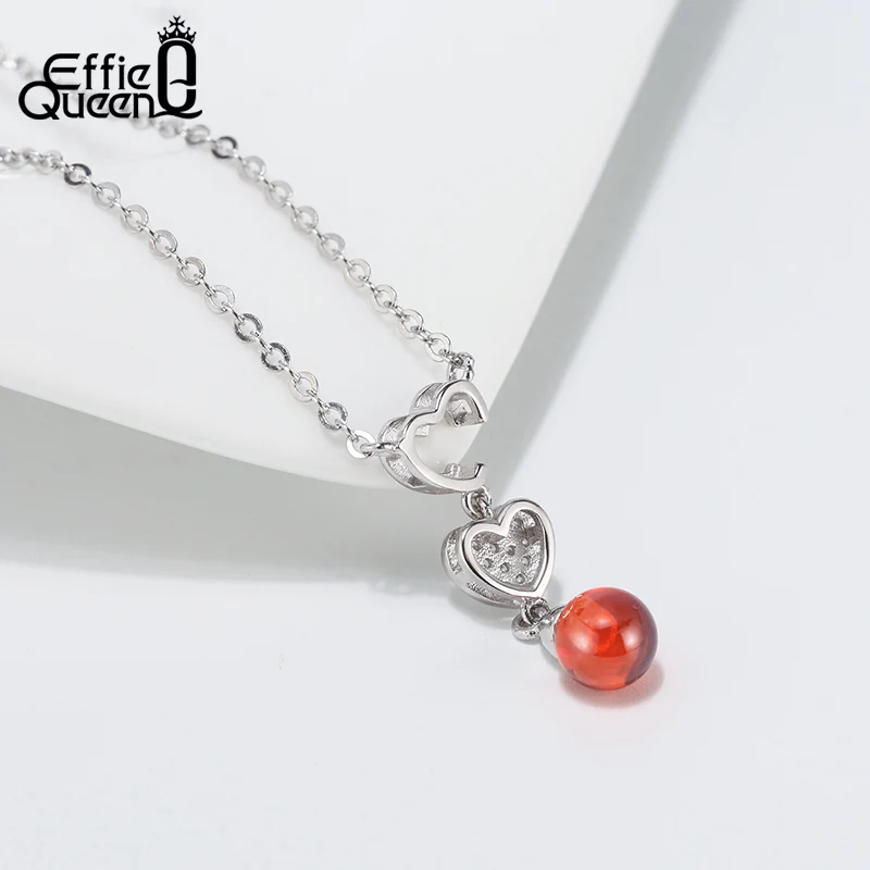 Effie queen, чистое 925 пробы серебро, женские ожерелья в форме сердца, натуральные красные гранатовые кулоны с AAAA цирконием, свадебные ювелирные изделия TSN185