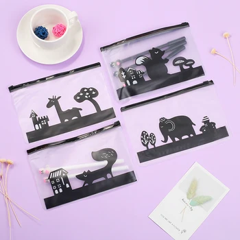 

4pcs/set Adorable Animal Pencil Case Bag Kawai Pouch Cute Squirrel Fox Elephant Giraffe Cool Black Office School Accessories Kit