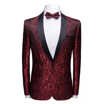 

Men's shawl lapel suit jacket 2019 trend pattern mens jacquard blazer men's slim elegant tuxedo blazer Men stage party clothing