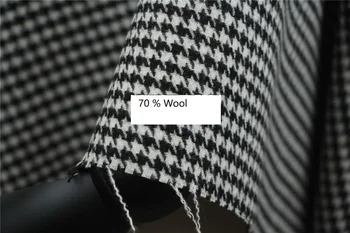 

Free ship 70% wool fabric houndstooth black and white feel fine and soft