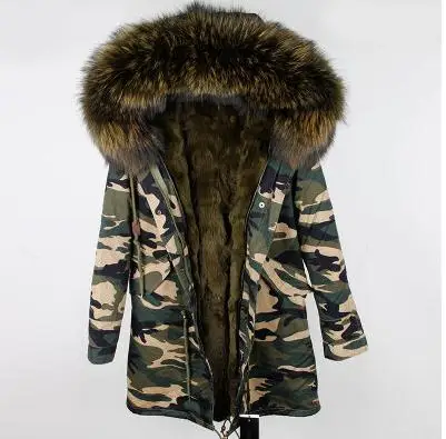 camoarmygreen Большой натуральный мех енота куртки женские зимнее пальто, парки mujer новое пальто для женщин geniune Рекс кроличий мех внутренняя Женская куртка - Цвет: camoarmygreen