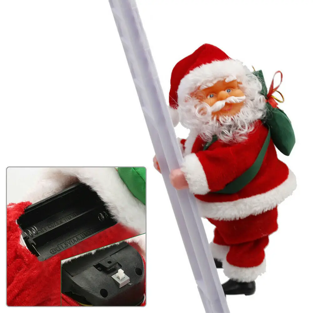 New Electric Santa Claus Climbing Ladder Christmas Music Figurine Party Decoration