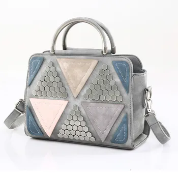 

Aequeen Candy Color Women Leather Handbags Patchwork Bag Triangle Sequined Girls Crossbody Bag Ladies Messenger Bag