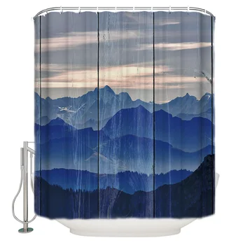 

Abstract Wood Texture Background Blue Abstract Mountains Shower Curtain Decor with Hooks Waterproof