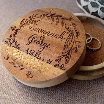 

customize wedding ring box rustic wooden Ring Holder Engagement proposal gifts Engraved name date Jewelry Box wedding decoration