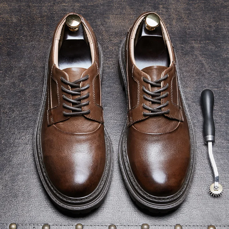 Spring Autumn British Retro Men Shoes Lace-Up Men Dress Shoes Dress Shoes for Men High Quality Genuine Leather All-match Cowhide