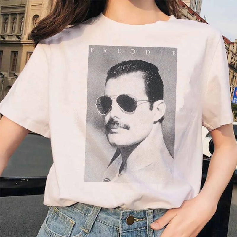 Freddie Mercury T Shirt Ullzang Tshirt Women Female Hip Hop New T-shirt Ulzzang Queen Band Aesthetic Summer Casual Femme Graphic