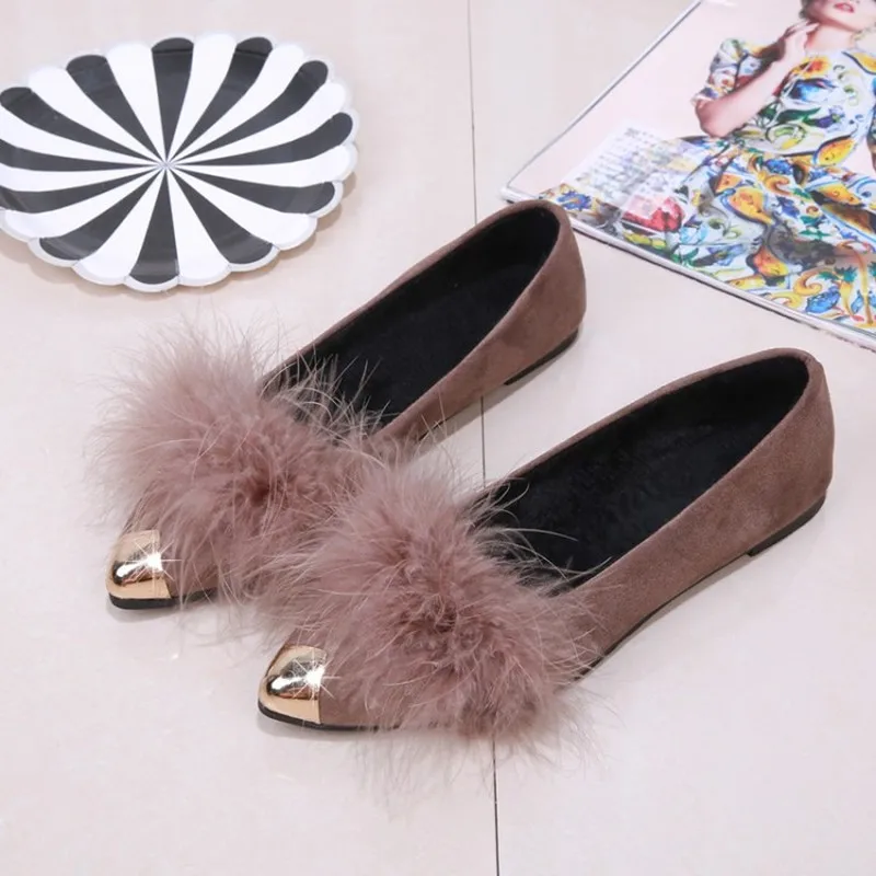 

Spring Non-Slip Flat Shoes Women Bright Face Fuzz Wild Casual Pointed Toe Metal Lazy Female Shoes Fashion Classic Flat J14-68