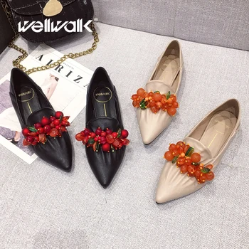 

Appliques Loafers Women Flat Shoes Pointed Toe Ladies Wedding Moccasins Red Flower Decoration Spring Summer Shoe Woman 2020