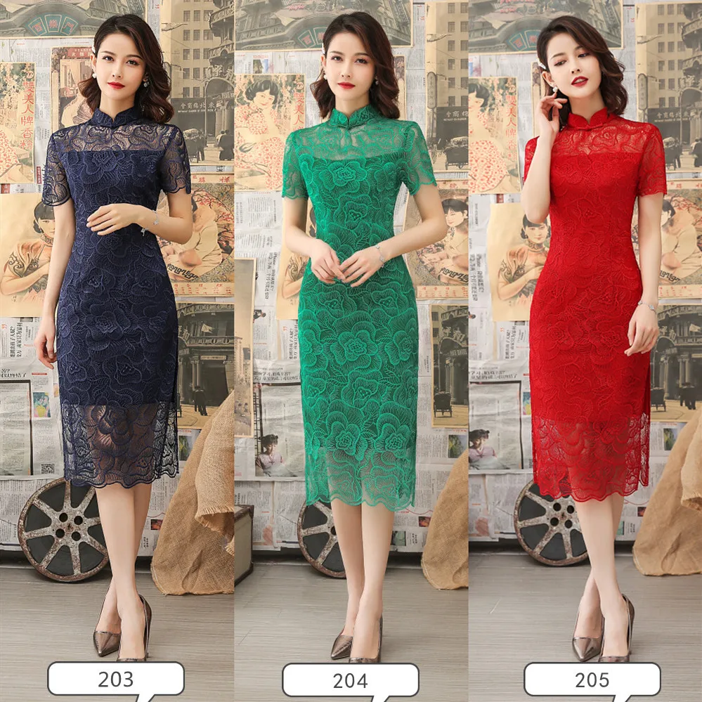 Новое Кружевное китайское традиционное стильное платье Cheongsam элегантное женское