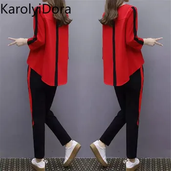 

Plus Size Large L- 4XL Outfit Tracksuit Sportswear Co-ord Set for Women 2020 Top and Pants Ruffles Striped Clothing
