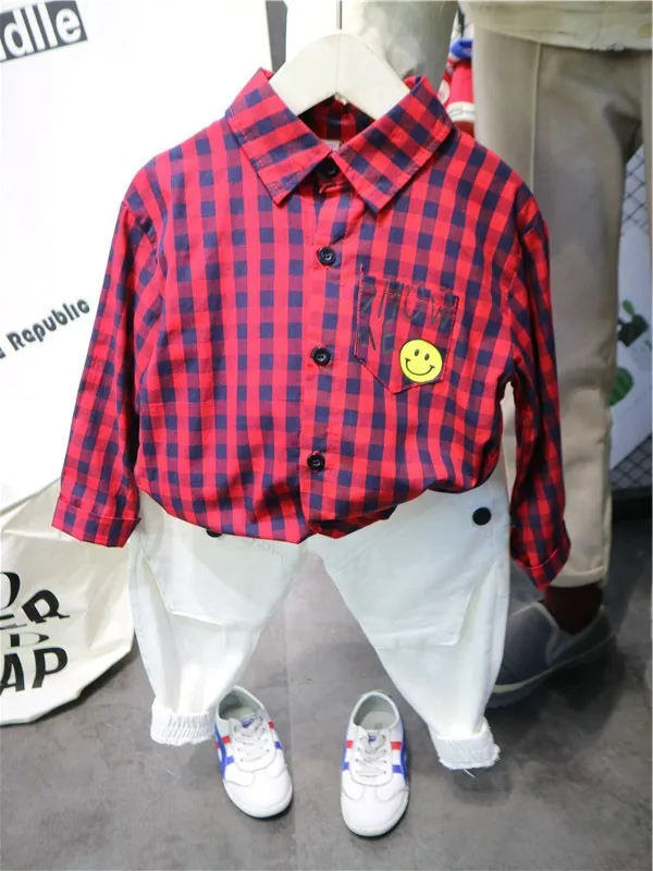 Весеннее пальто для мальчиков, новая стильная клетчатая рубашка средней длины в Корейском стиле для детей 3-7 лет, топ для малышей 5