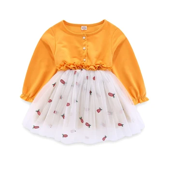 

2020 spring new child clothing baby long-sleeved dress 2-5 age toddler princess dress net yarn mini jacket Quality girls clothes